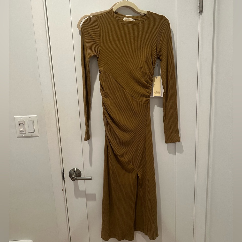 Nation Los Angeles Ribbed Midi Dress in Olive Green - Size Small - Never Worn